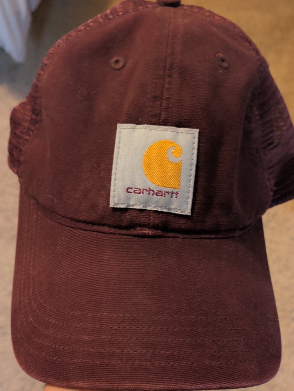 Carhartt Maroon Baseball Cap with Yellow Logo Patch